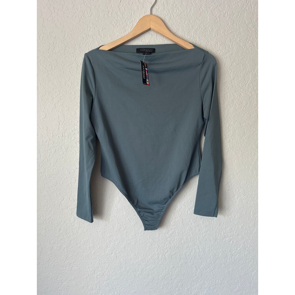 Express 🌿World Brand Size 4 Long Sleeve Bodysuit Slate Blue NWT Retail $48